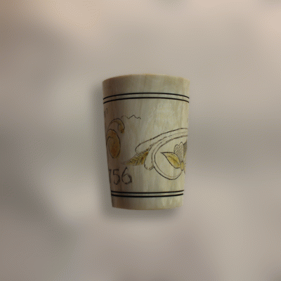Lake George 1756 Horn Beaker This beaker or cup is lathe turned out of cow horn. The design is adapted from the Lake George style of engraving. This is one of my Journeyman's pieces.